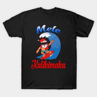 Mele Kalikimaka Christmas Santa Shaka Hawaii Surfing T-Shirt